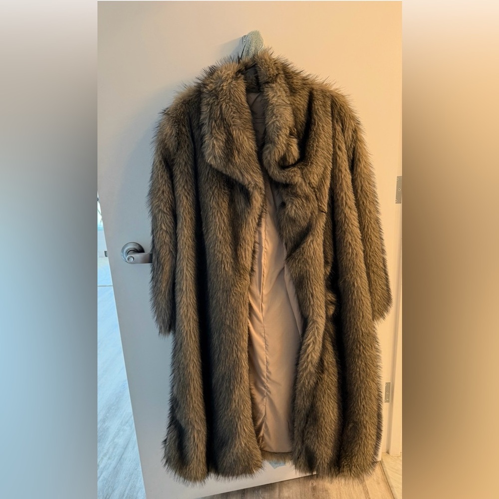 SHEIN BROWN Teddy Faux Fur Jacket